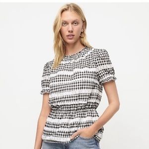 J CREW Gingham fabric, black and white check top with daisy trim. Size XXS